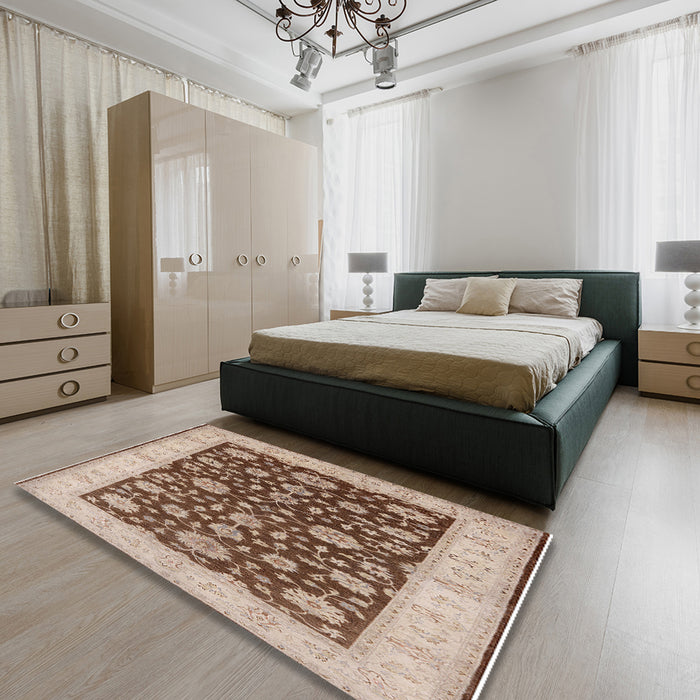 Mid-Century Modern Sienna Brown Oriental Rug in a Bedroom, urb773