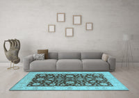 Machine Washable Oriental Light Blue Traditional Rug, wshurb773lblu