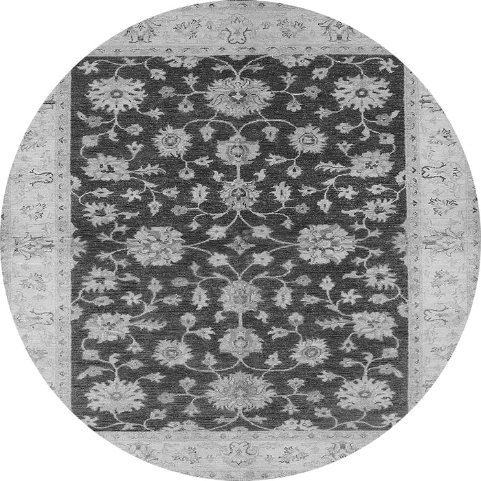 Round Machine Washable Oriental Gray Traditional Rug, wshurb773gry