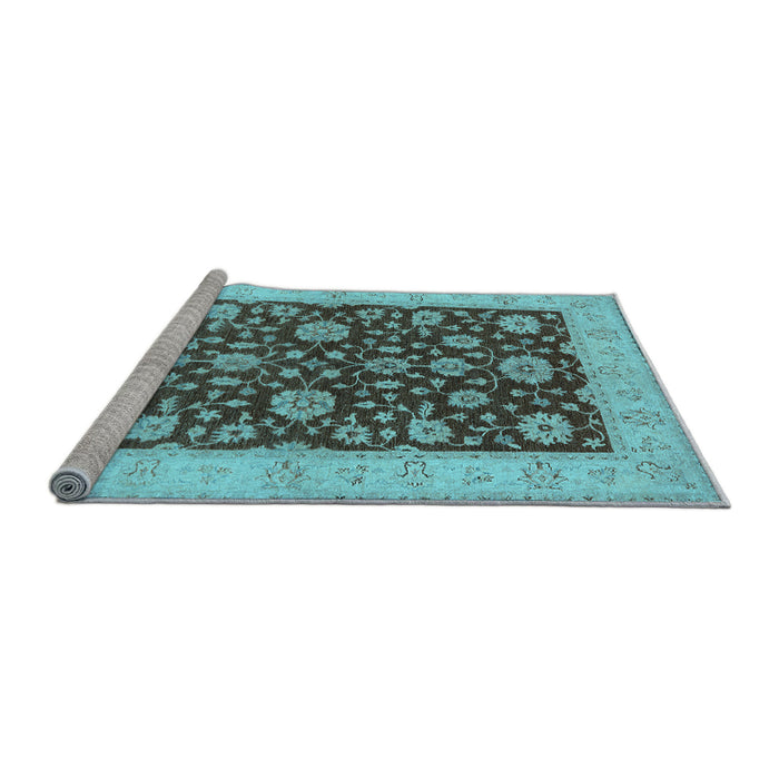 Sideview of Machine Washable Oriental Light Blue Traditional Rug, wshurb773lblu