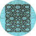 Round Machine Washable Oriental Light Blue Traditional Rug, wshurb773lblu