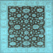 Square Machine Washable Oriental Light Blue Traditional Rug, wshurb773lblu