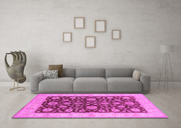 Machine Washable Oriental Pink Traditional Rug in a Living Room, wshurb773pnk