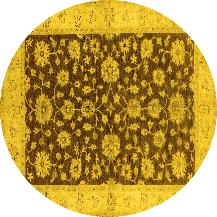 Round Machine Washable Oriental Yellow Traditional Rug, wshurb773yw