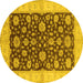 Round Machine Washable Oriental Yellow Traditional Rug, wshurb773yw