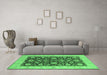 Machine Washable Oriental Emerald Green Traditional Area Rugs in a Living Room,, wshurb773emgrn