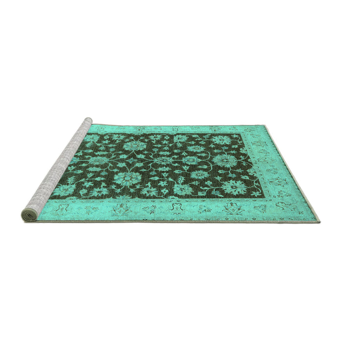 Sideview of Machine Washable Oriental Turquoise Traditional Area Rugs, wshurb773turq