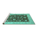 Sideview of Machine Washable Oriental Turquoise Traditional Area Rugs, wshurb773turq