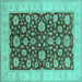 Square Machine Washable Oriental Turquoise Traditional Area Rugs, wshurb773turq