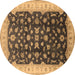 Round Oriental Brown Traditional Rug, urb774brn