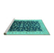 Sideview of Machine Washable Oriental Turquoise Traditional Area Rugs, wshurb774turq