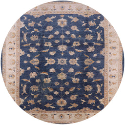 Round Mid-Century Modern Purple Navy Blue Oriental Rug, urb774