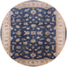 Round Mid-Century Modern Purple Navy Blue Oriental Rug, urb774