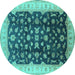 Round Machine Washable Oriental Turquoise Traditional Area Rugs, wshurb774turq