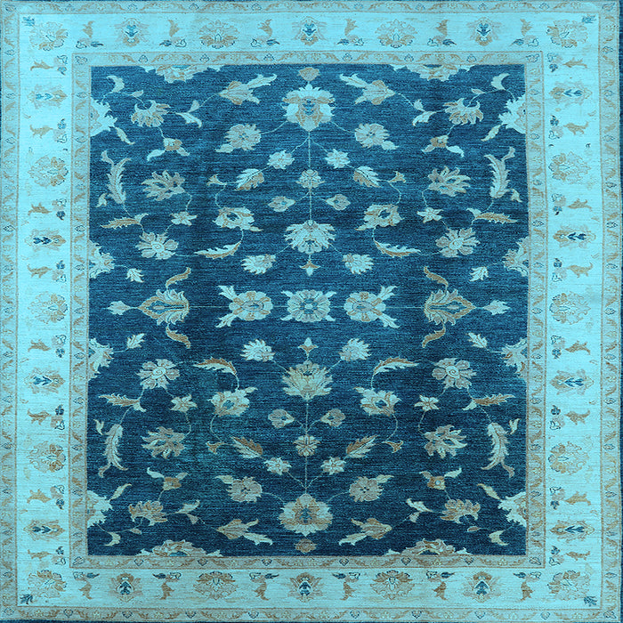 Square Machine Washable Oriental Light Blue Traditional Rug, wshurb774lblu