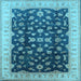 Square Machine Washable Oriental Light Blue Traditional Rug, wshurb774lblu