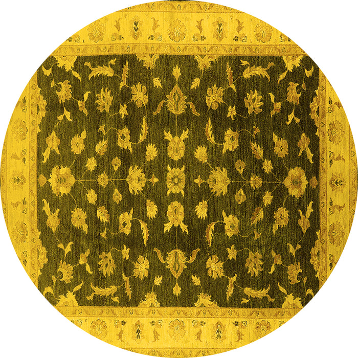 Round Oriental Yellow Traditional Rug, urb774yw