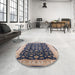 Round Mid-Century Modern Purple Navy Blue Oriental Rug in a Office, urb774