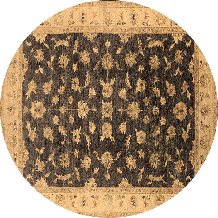 Round Machine Washable Oriental Brown Traditional Rug, wshurb774brn