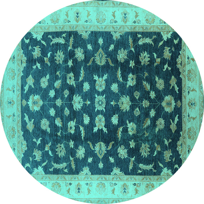 Round Oriental Turquoise Traditional Rug, urb774turq