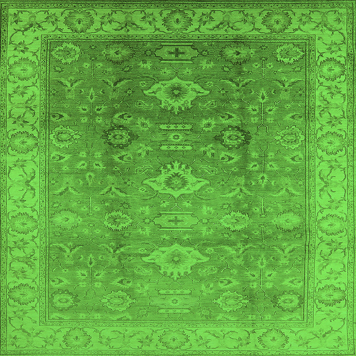 Square Machine Washable Oriental Green Traditional Area Rugs, wshurb775grn