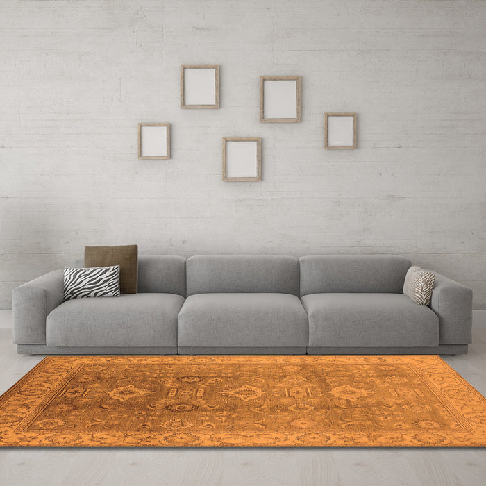 Machine Washable Oriental Orange Traditional Area Rugs in a Living Room, wshurb775org