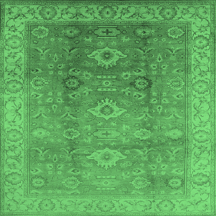 Square Machine Washable Oriental Emerald Green Traditional Area Rugs, wshurb775emgrn