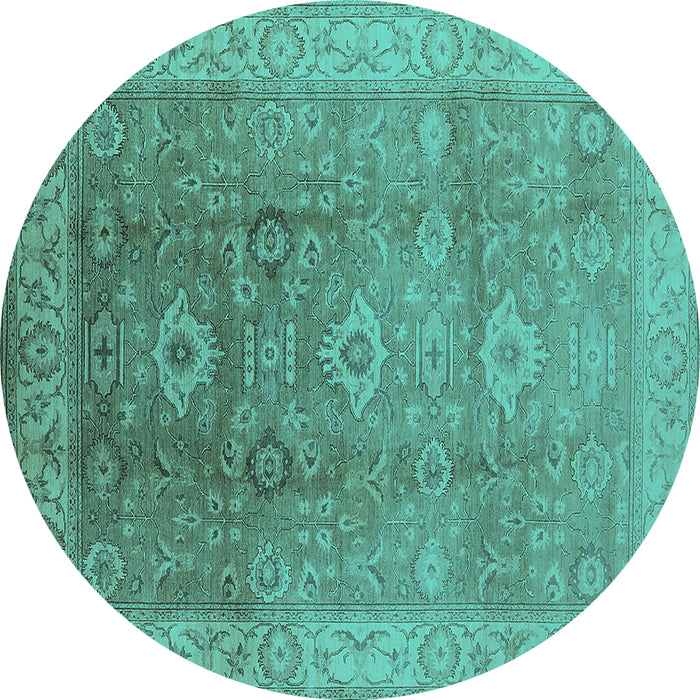 Round Machine Washable Oriental Turquoise Traditional Area Rugs, wshurb775turq
