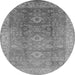 Round Machine Washable Oriental Gray Traditional Rug, wshurb775gry