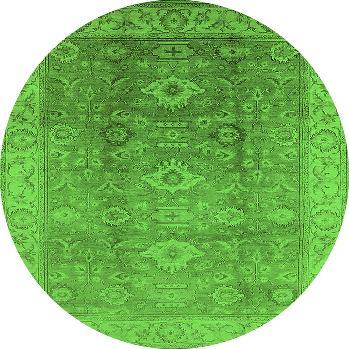 Round Machine Washable Oriental Green Traditional Area Rugs, wshurb775grn