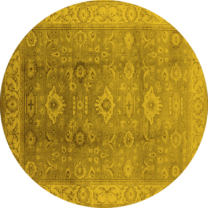 Round Machine Washable Oriental Yellow Traditional Rug, wshurb775yw