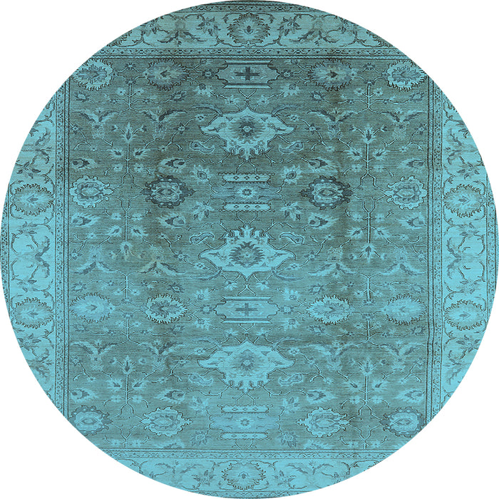 Round Machine Washable Oriental Light Blue Traditional Rug, wshurb775lblu