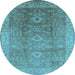 Round Machine Washable Oriental Light Blue Traditional Rug, wshurb775lblu