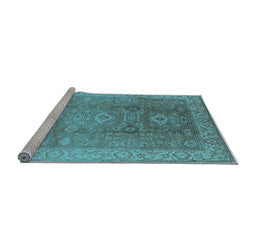 Sideview of Machine Washable Oriental Light Blue Traditional Rug, wshurb775lblu
