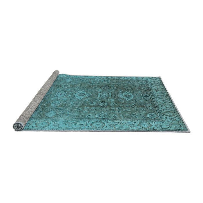Sideview of Machine Washable Oriental Light Blue Traditional Rug, wshurb775lblu