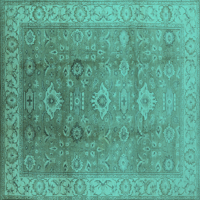 Square Machine Washable Oriental Turquoise Traditional Area Rugs, wshurb775turq
