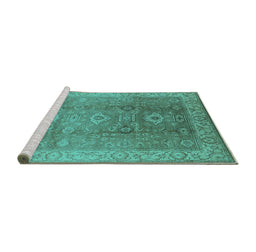 Sideview of Machine Washable Oriental Turquoise Traditional Area Rugs, wshurb775turq