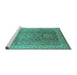 Sideview of Machine Washable Oriental Turquoise Traditional Area Rugs, wshurb775turq