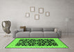 Machine Washable Oriental Green Traditional Area Rugs in a Living Room,, wshurb776grn