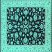 Square Machine Washable Oriental Turquoise Traditional Area Rugs, wshurb776turq