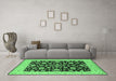 Machine Washable Oriental Emerald Green Traditional Area Rugs in a Living Room,, wshurb776emgrn