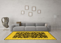 Machine Washable Oriental Yellow Traditional Rug, wshurb776yw