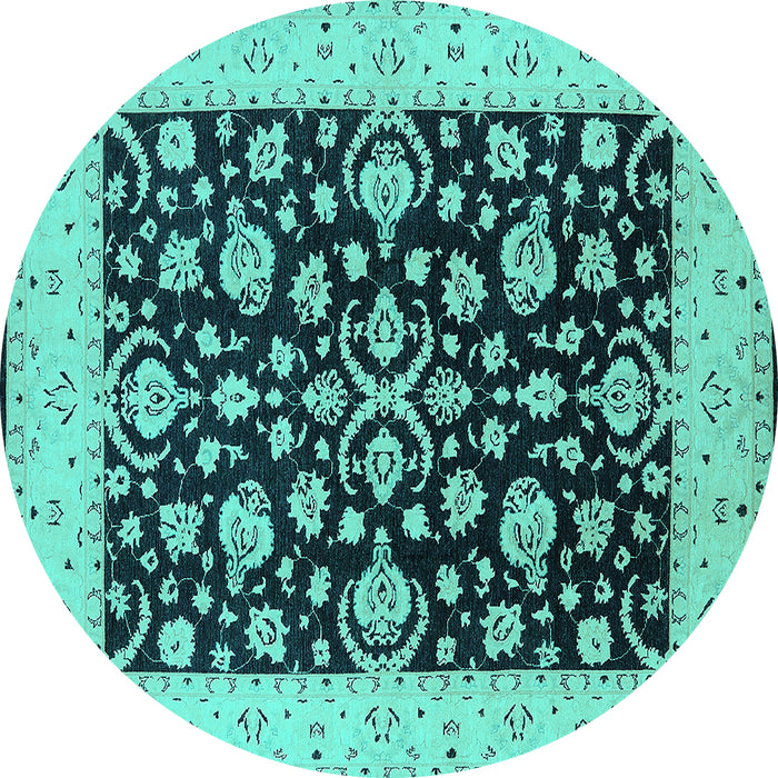 Round Machine Washable Oriental Turquoise Traditional Area Rugs, wshurb776turq
