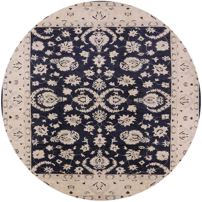Round Mid-Century Modern Black Oriental Rug, urb776