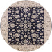 Round Mid-Century Modern Black Oriental Rug, urb776