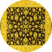 Round Machine Washable Oriental Yellow Traditional Rug, wshurb776yw