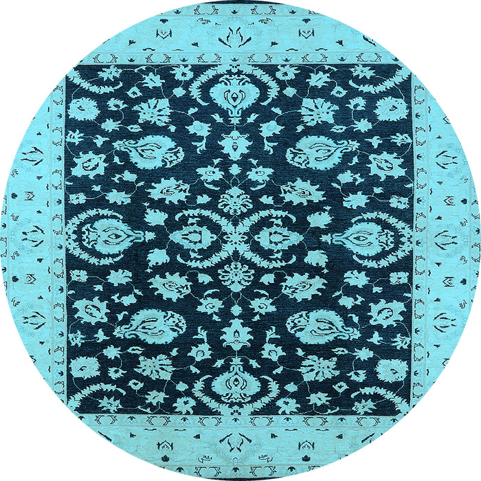 Round Oriental Light Blue Traditional Rug, urb776lblu