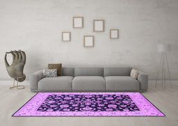 Machine Washable Oriental Purple Traditional Area Rugs in a Living Room, wshurb776pur