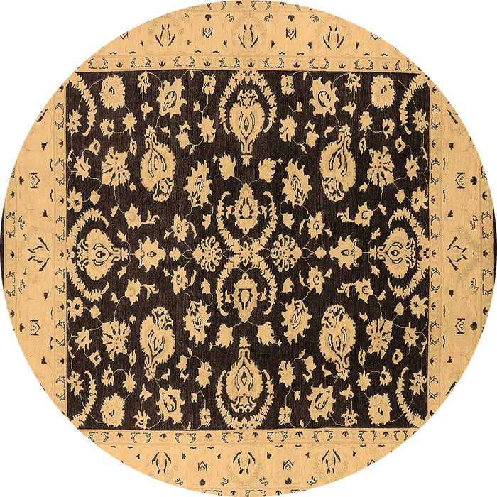 Round Machine Washable Oriental Brown Traditional Rug, wshurb776brn