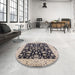 Round Mid-Century Modern Black Oriental Rug in a Office, urb776